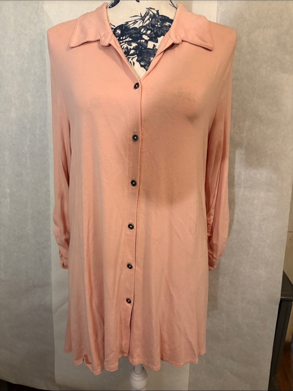 new directions Peach Button-Down Tunic Blouse